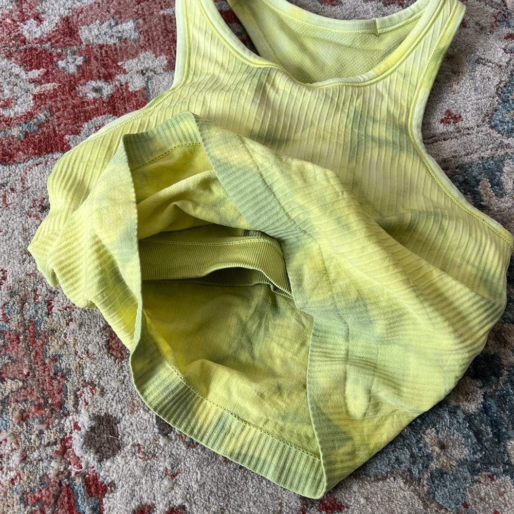 Lululemon Ebb to Street Racerback Crop Tank Top Tie Dye Lime Yellow Size 6 Yoga - Picture 3 of 8